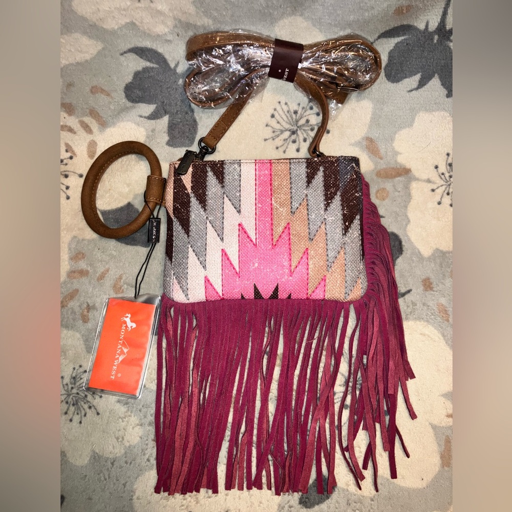 Montana West Pink Brown Fringe Crossbody Bag